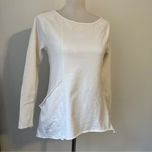 Sundance Asymmetrical Long-Sleeve 100% Cotton Top – Cream white XS